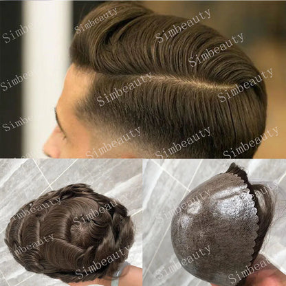Super Micro Skin Grey 1B65 1B40 Human Hair Toupee Natural Hairline Hair Loss Solution Durable Black White Prosthes Replacement S