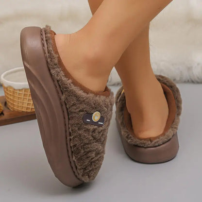 Thick Sole Plush Winter Slippers for Women Indoor House Chunky Platform Fluffy Slippers Woman Non Slip Warm Couples Cotton Shoes
