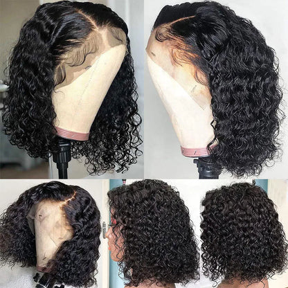Short Bob Glueless Wigs Deep Wave Glueless Human Hair Ready To Wear 180% Pre Cut Lace 4x4 13x4 Culry Lace Front Human Hair Black