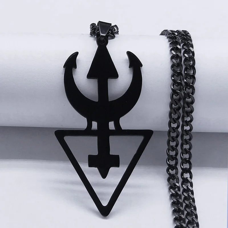 Goth Pentagram Sigil Satan Cross Necklace for Men Stainless Steel Black Y2k Gothic Star Lucifer Jewelry Halloween Gift N3002