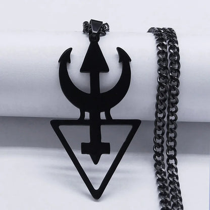 Goth Pentagram Sigil Satan Cross Necklace for Men Stainless Steel Black Y2k Gothic Star Lucifer Jewelry Halloween Gift N3002