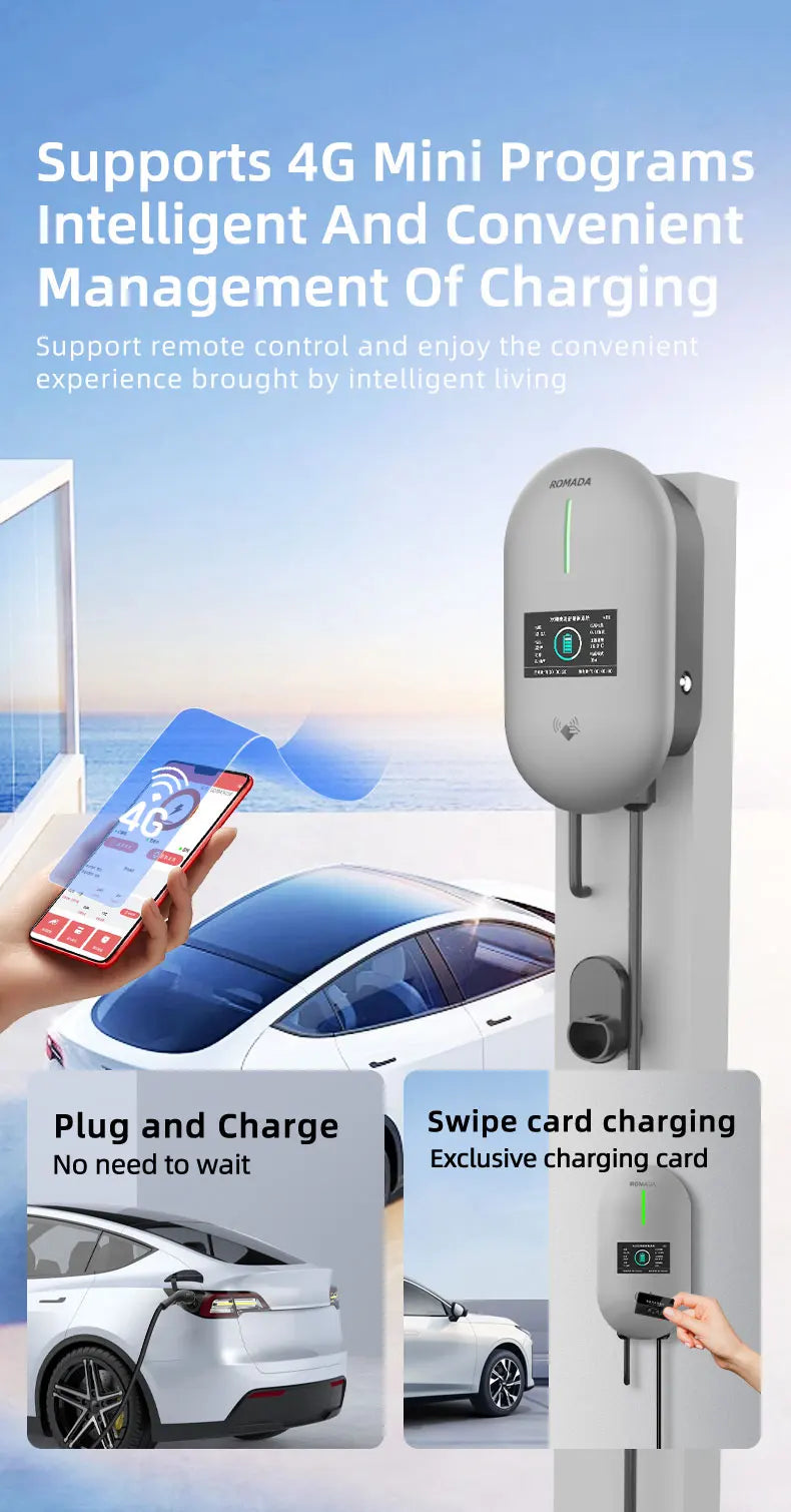 ROMADA EV Charging Station 32A Electric Vehicle Car Charger EVSE Wallbox Wallmount 7KW Type2 Cable IEC62196 Bluetoo APP Control