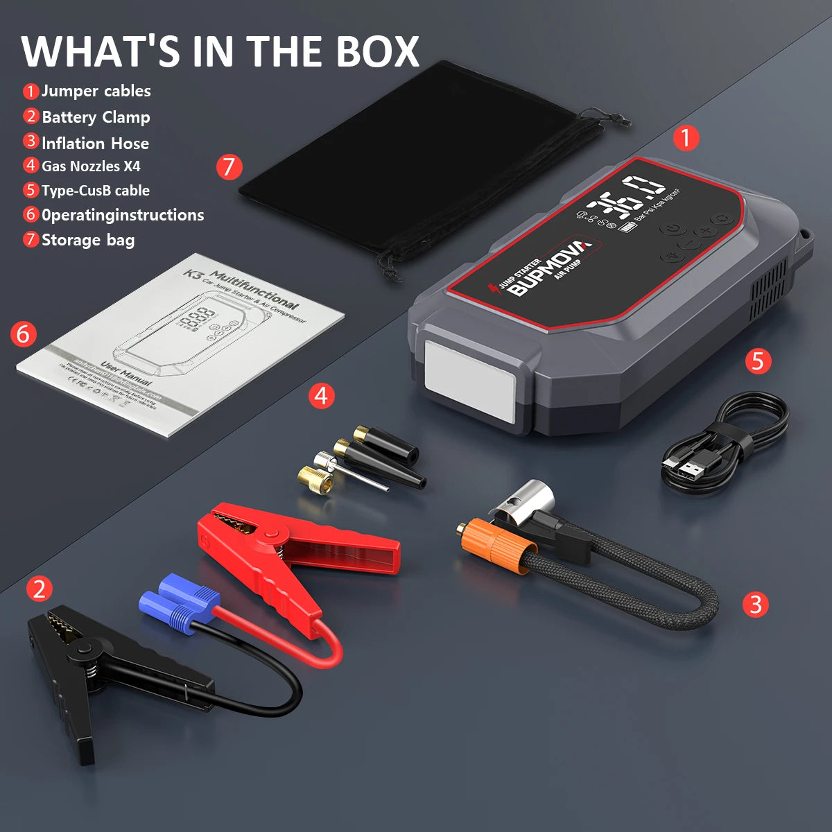 4 in 1 Car Jump Starter with Air Compressor 4000A Portable Power Bank 150PSI Tire Inflator Auto Portable Battery Starter for Car