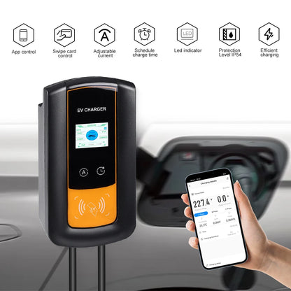 IPENGEN 22KW 32A 3Phase EV Charging Station Type2 IEC62196-2 Electric Car Charger 5m Cable EVSE Wallbox WIFI APP Control