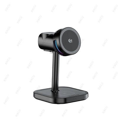 QI2 3 IN 1 Magnetic 25W Wireless Charger Stand LED Light Air Cooling Fast Charging For iPhone 17~12 Pro Max Airpods Apple Watch