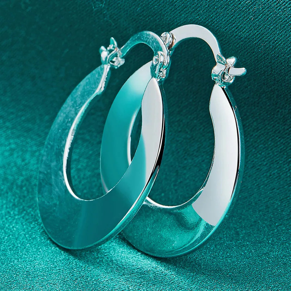URMYLADY 925 Sterling Silver Smooth Flat Round Earrings For Women Wedding Party Fashion Charm Jewelry