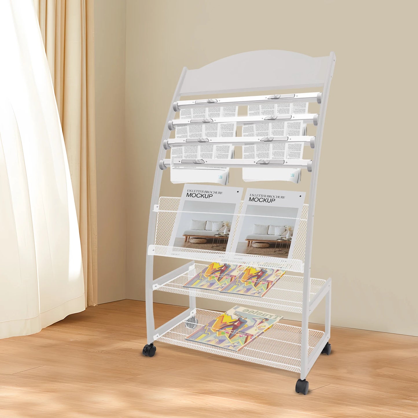 Aluminum Alloy Clip on Newspaper Rack, Magazine Display Rack, Magazine Rack, Brochure Display Rack - Black/White