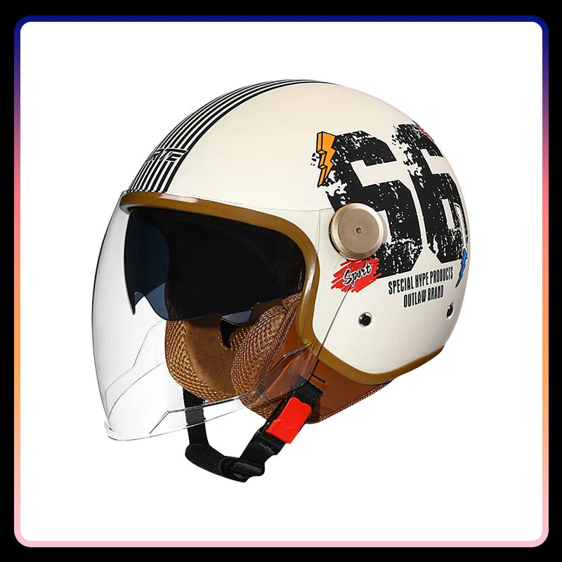 Daul Lens Open Face Motorcycle Helmets Retro Vintage Moto Jet Helmet Men Women DOT Unisex 3/4 Open Half Helm Cascos Para Motos