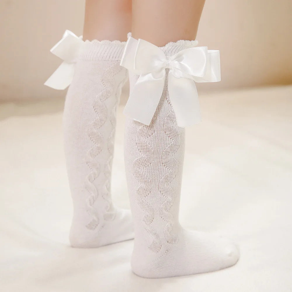 Winter Baby Girls Knee High Socks Kids Cotton Sock With Big Bow Soft Toddlers Princess Children Long Socken For 0-5 Years