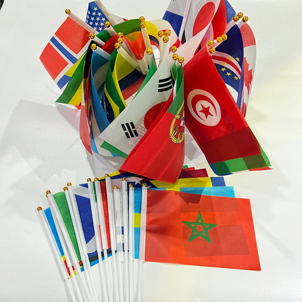 2026 48/pcs/set Hand Held National Flag 14x 21cm Country Flag NEW Cup Countries Flag Bunting National String Banner Football Eve