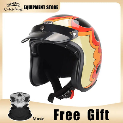 Hot Sale Open Face Helmet Retro 3/4 Jet Motorcycle Helmets Men ABS Shell Safty Cap German Style Four Seasons DOT Approved