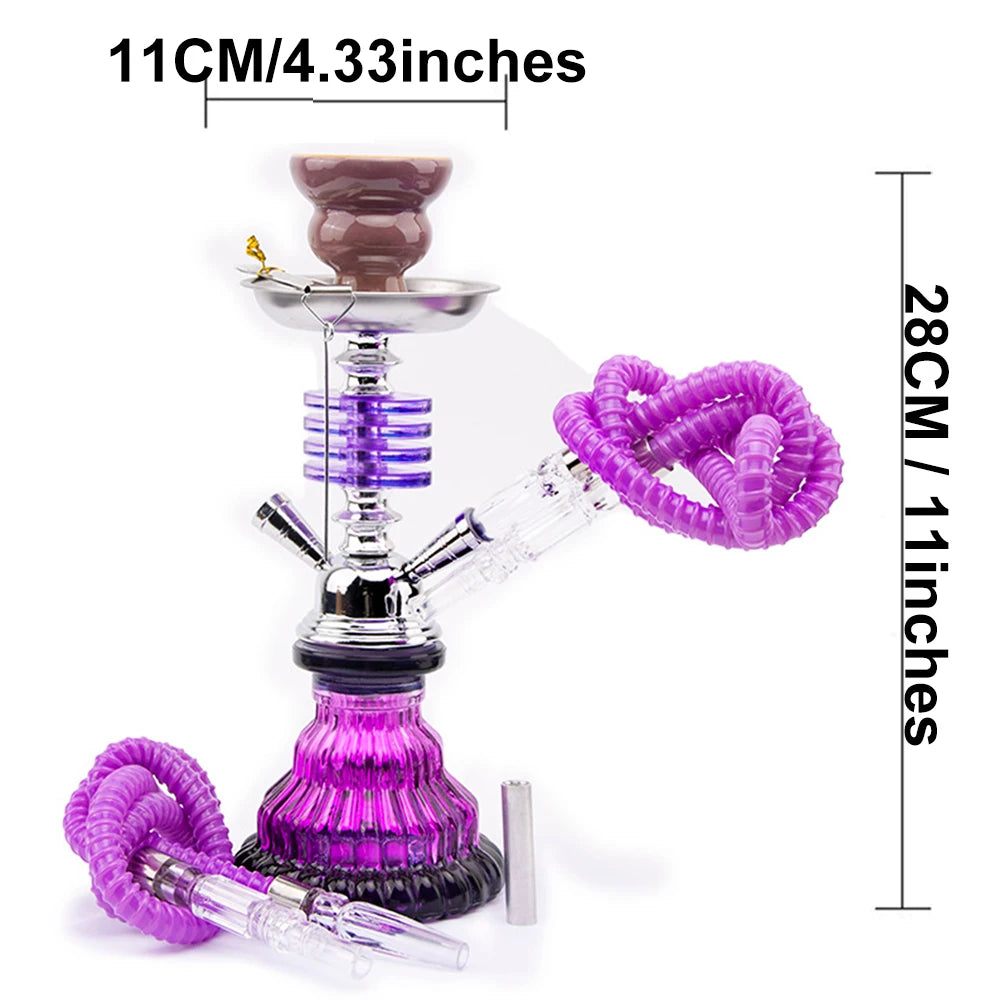 Arabian 4 layers Hookah Set Glass Shisha Double Hose Pipe Ceramic Bowl Portable Purple Accessories Birthday Gift 2 Hoses Pipe