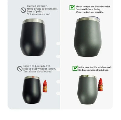 360ml Stainless Steel Eggshell Wine Tumbler Double Wall Vacuum Insulated Cup for Coffee Tea Office Home Travel