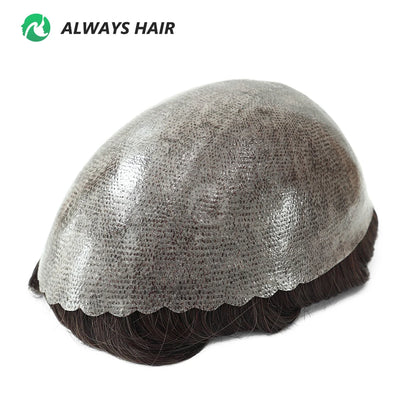I SKIN Men's Capillary Prothesis 0.12-0.14mm Indian Human Hair 130% Hair Density Men Toupee 6x8 6x9 7x9 7x10 8x10 Size Wig Man