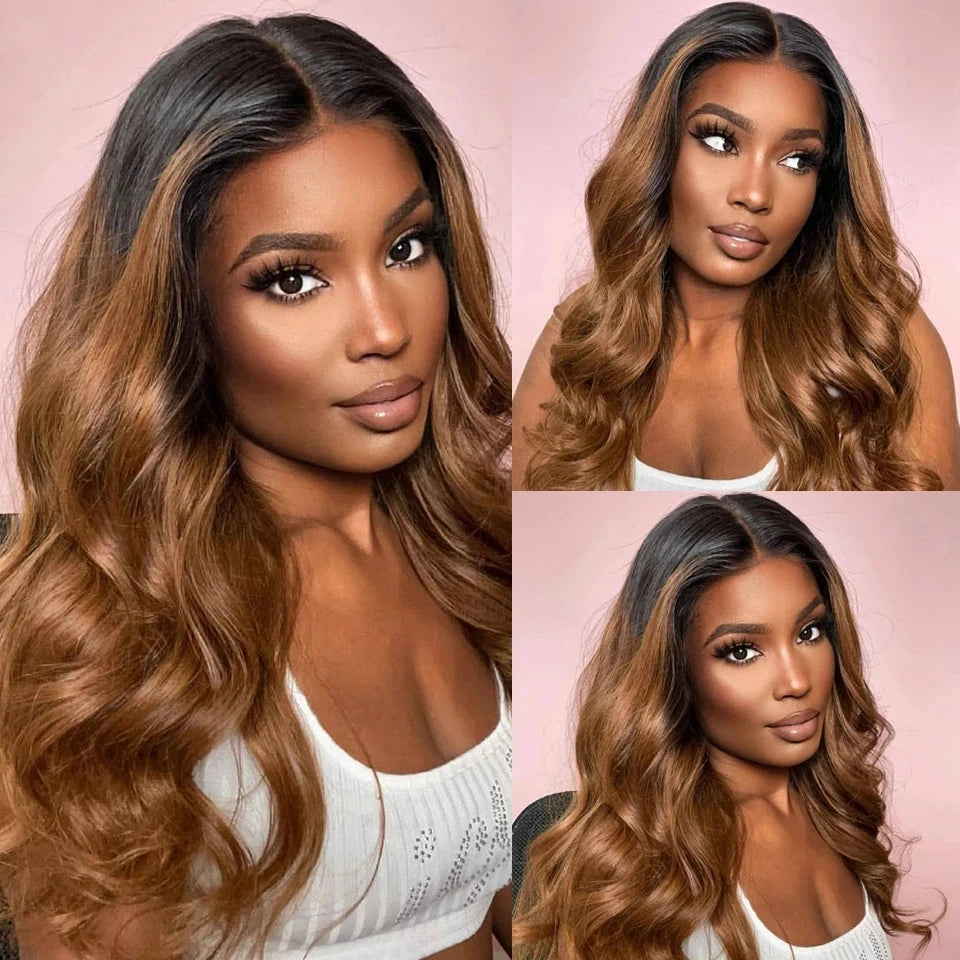 Honey Blonde Lace Front Wig PrePlucked 1B 27 Human Hair Wigs Ombre Body Wave Lace Front Human Hair Wig 180% Raw Bodywave 30 Inch