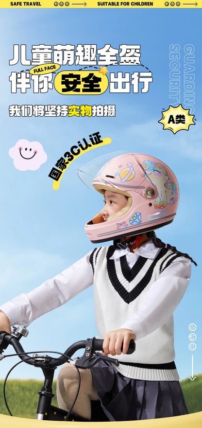 Children's Anti Fall Helmet Cute Cartoon Motorcycle Helmets Electric Bike Helmet Children's Moto Helmets Riding Full Helmet