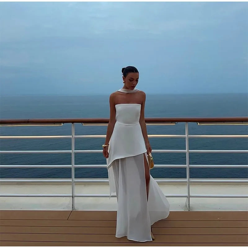 White Sexy Lace Flare Sleeve Dress Off Shoulder Slim Maxi Dresses Women 2024 Female Hollow Out Mermaid Floor Length Elegant Robe