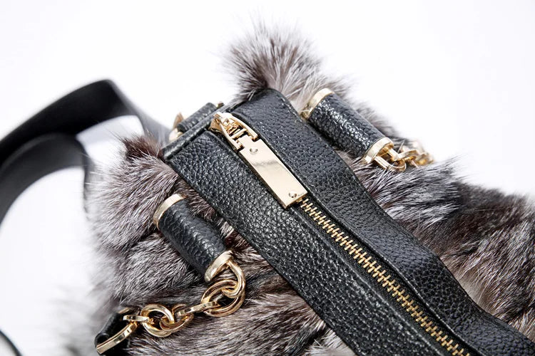 Winter Fox Fur Bag Women's Fur Bag Fashion Fur Handbag Ladies Bags Purses Women Shoulder Bag Real Silver Fox Fur Messenger Bags