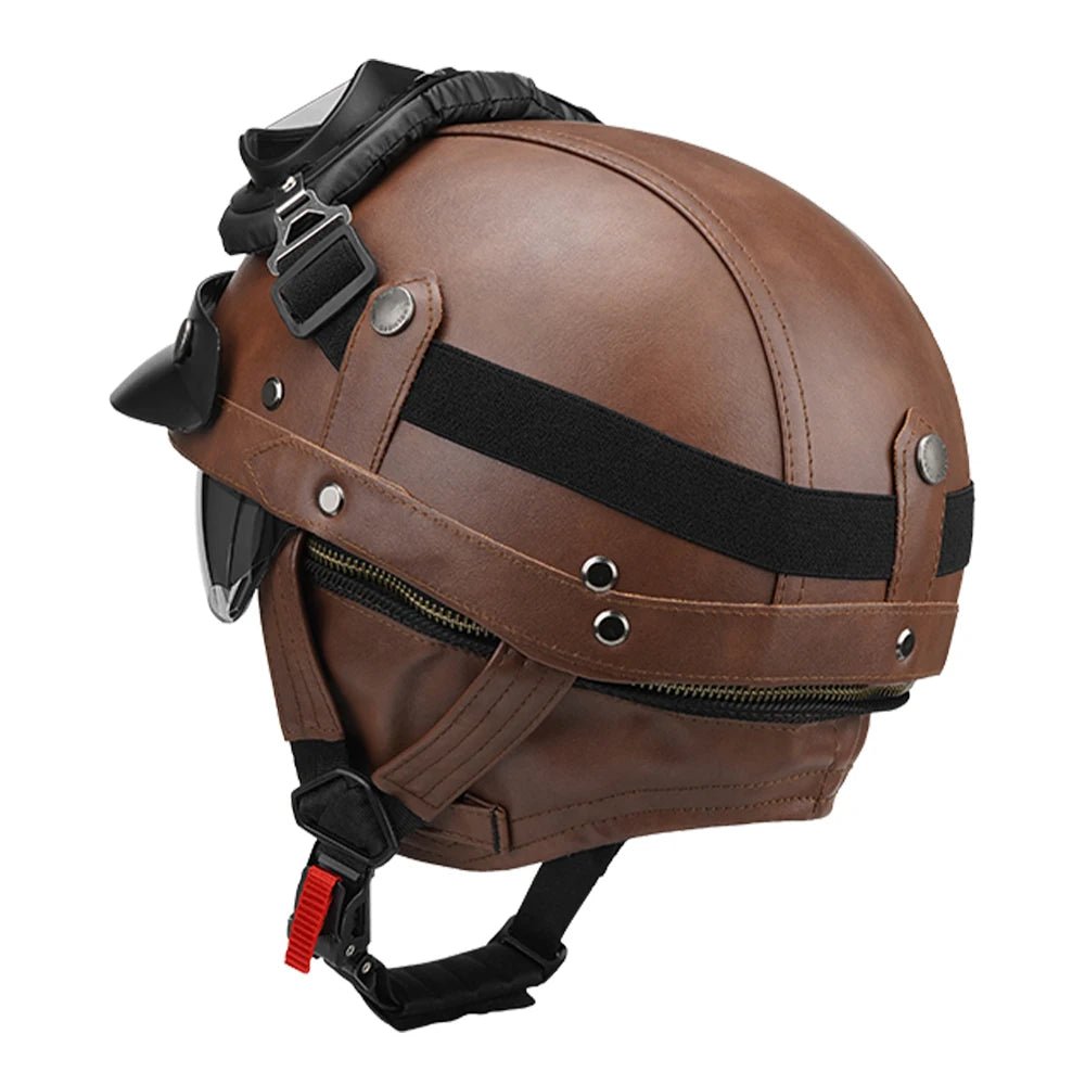 Motorcycle Half Helmet Leather Vintage Helmet Four Seasons General Safety Helmet Anti Fall And Sun Cap Moto Open Face Helmet