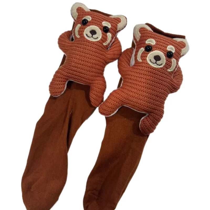 3D Knit Animal Socks Cute Floor Socks Hand Crocheted Double Layer Warm Sock with Cute Rabbit Panda Animals Christmas Gifts