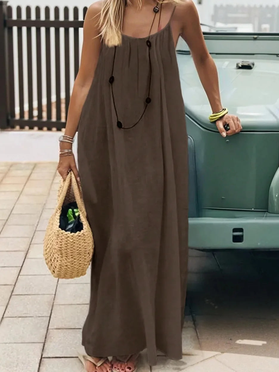 2026 Loose-Fit Spaghetti Strap Clean Fit Women's Casual Homewear Summer Solid-Color Vacation Cool Homewear Slow Fashion Dresses