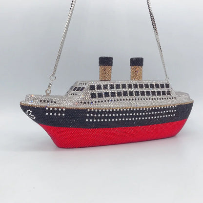 New Boat Crystals Clutch Purse RED Blue Women Gems Evening Clutch Bag Wedding Bridal Minaudiere Rhinestones Handbags and Purses