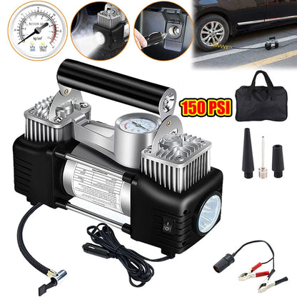 12V Portable Dual Cylinder Air Pump Heavy Duty Car Truck Air Compressor 150PSI Car Digital Tyre Inflator Tyre Inflatable Pump