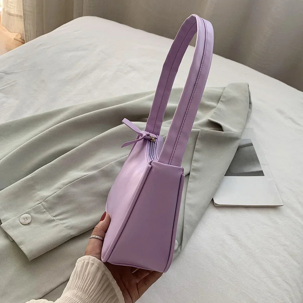 New Retro Soft PU Leather Women Shoulder Underarm Bags Casual Solid Color Small Top-Handle Handbags Ladies Fashion Shoulder Bags