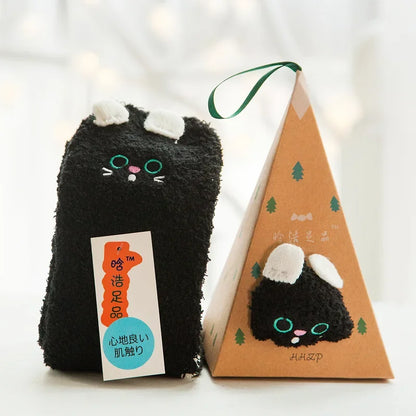 1 Pairs Box Christmas Socks Women Cute Thermal Fluffy Fuzzy Soft Velvet Thermo Sleep Sock Thick Warm Winter Socks New year Gift
