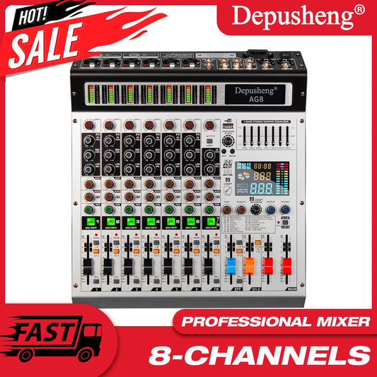 8 Channel Mixer Dj Mixing Console Bluetooth 48V Phantom Power Monitor Karaoke System Usb Mixer Audio For Stage Performance