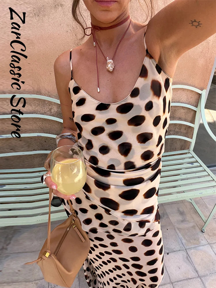 Sexy Leopard Print Women's Summer Dress Y2k Sleeveless Waist Cinching Strap Dresses With Scarf New Casual Beach Party Robe 2026