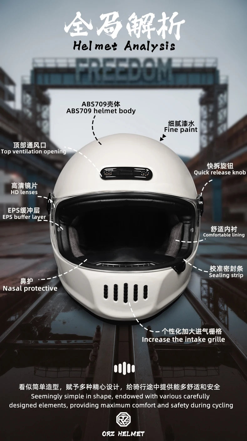 ORZ Classic Design Retro Full Face Motorcycle Helmet DOT Approved Adult Off Road Motorcycle Helmet Capacite Casco Moto