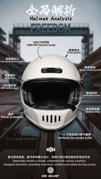 ORZ Classic Design Retro Full Face Motorcycle Helmet DOT Approved Adult Off Road Motorcycle Helmet Capacite Casco Moto