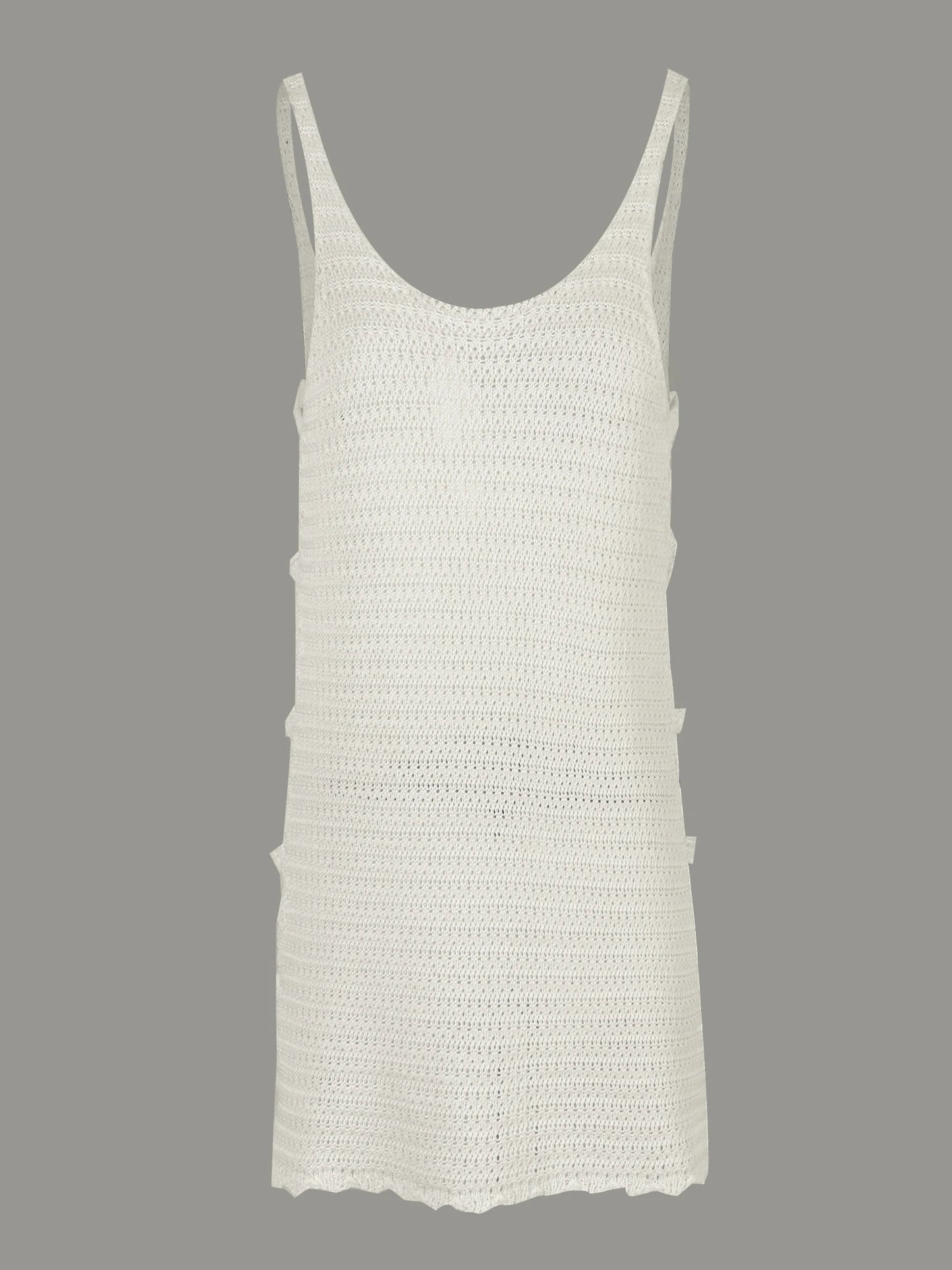 Sexy U Neck Sleeveless Knit Horizontal Stripes Side Cut Out Beach Vacation Dress 2025 Summer Beachwear Women's Mini Dresses K90