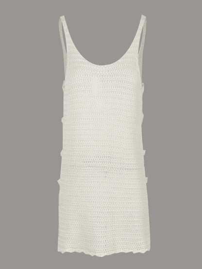 Sexy U Neck Sleeveless Knit Horizontal Stripes Side Cut Out Beach Vacation Dress 2025 Summer Beachwear Women's Mini Dresses K90