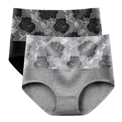 2Pcs Plus Size Women's Cotton Underwear High Waisted Tummy Control Panties Full Coverage Briefs Jacquard Ladies Panty Shaper