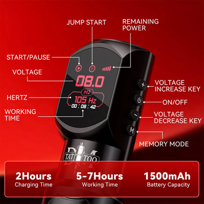 DM New Red-Dragon Wireless Tattoo Machine LED LargeScreen Customized Motor Wireless Tattoo Power Tattoo Gun For Permanent Makeup