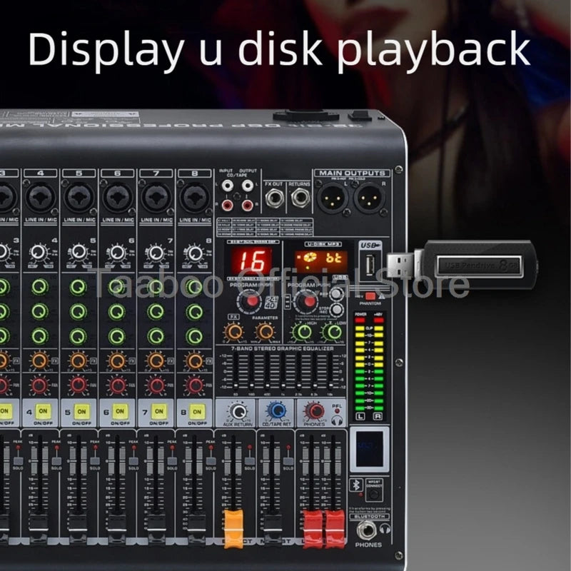 4/6/8/12 Channel Audio Mixer 5.0 Bluetooth 48V Phantom Power DSP Mixing Console 7 Band EQ Sound Box XLR/USB/TRS For Karaoke DJ