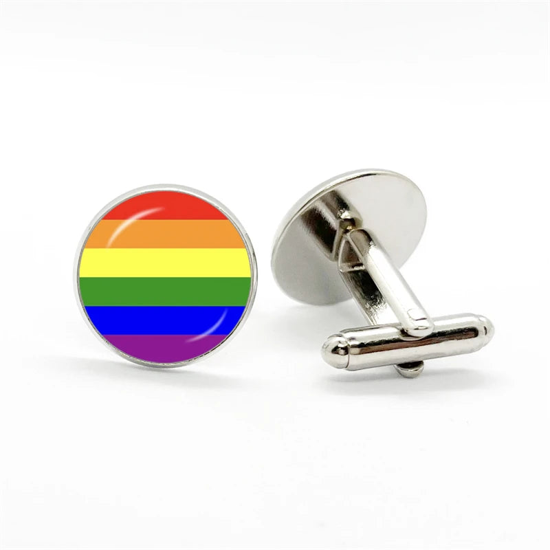 LGBT Rainbow Pride Cufflinks Man High Quality Jewelry Accessories Gay Pride Rainbow Flag Photo Suit Shirt Cuff Links Gift