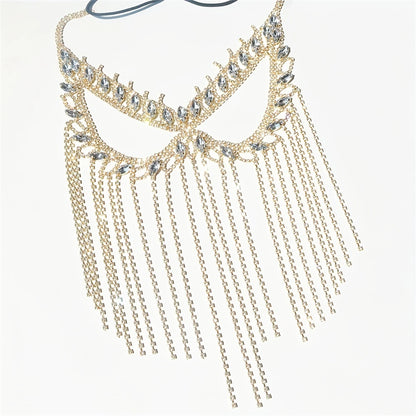 Luxury Rhinestone Tassel Mask Exaggerated Gorgeous Party Mask Halloween Fashion Crystal Face Accessory Holiday Gift