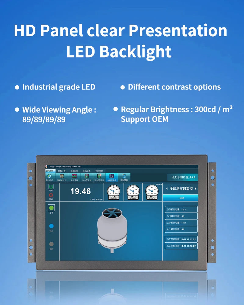 10.1 Inch 1920*1200 16:10 Metal Case Capacitive Touch Screen VESA Industrial Monitor With VGA HDMI BNC AV USB Port for CNC Kiosk