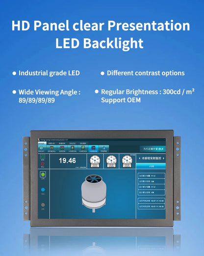 10.1 Inch 1920*1200 16:10 Metal Case Capacitive Touch Screen VESA Industrial Monitor With VGA HDMI BNC AV USB Port for CNC Kiosk
