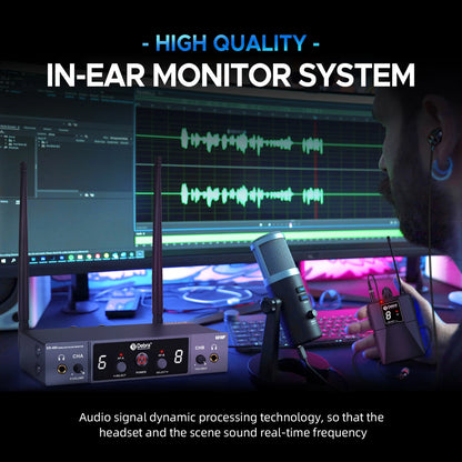 Debra UHF ER-480 Professional Wireless In-Ear Monitor System 50M Range Transmission 16 Frequency Adjustment for Church Stage