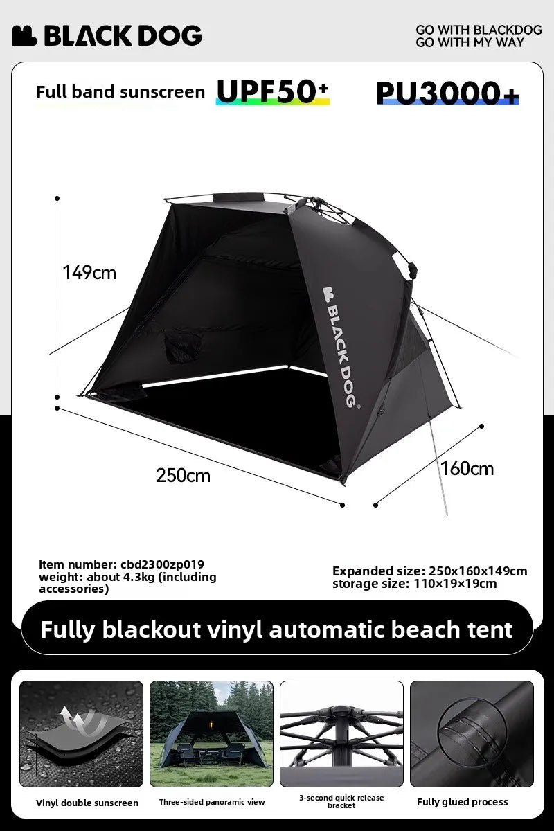 Naturehike BLACKDOG Camping Automatic Tent Waterproof Sun Shelter Beach for 2-3 People Outdoor Travel Picnic 150D Dome Tent New