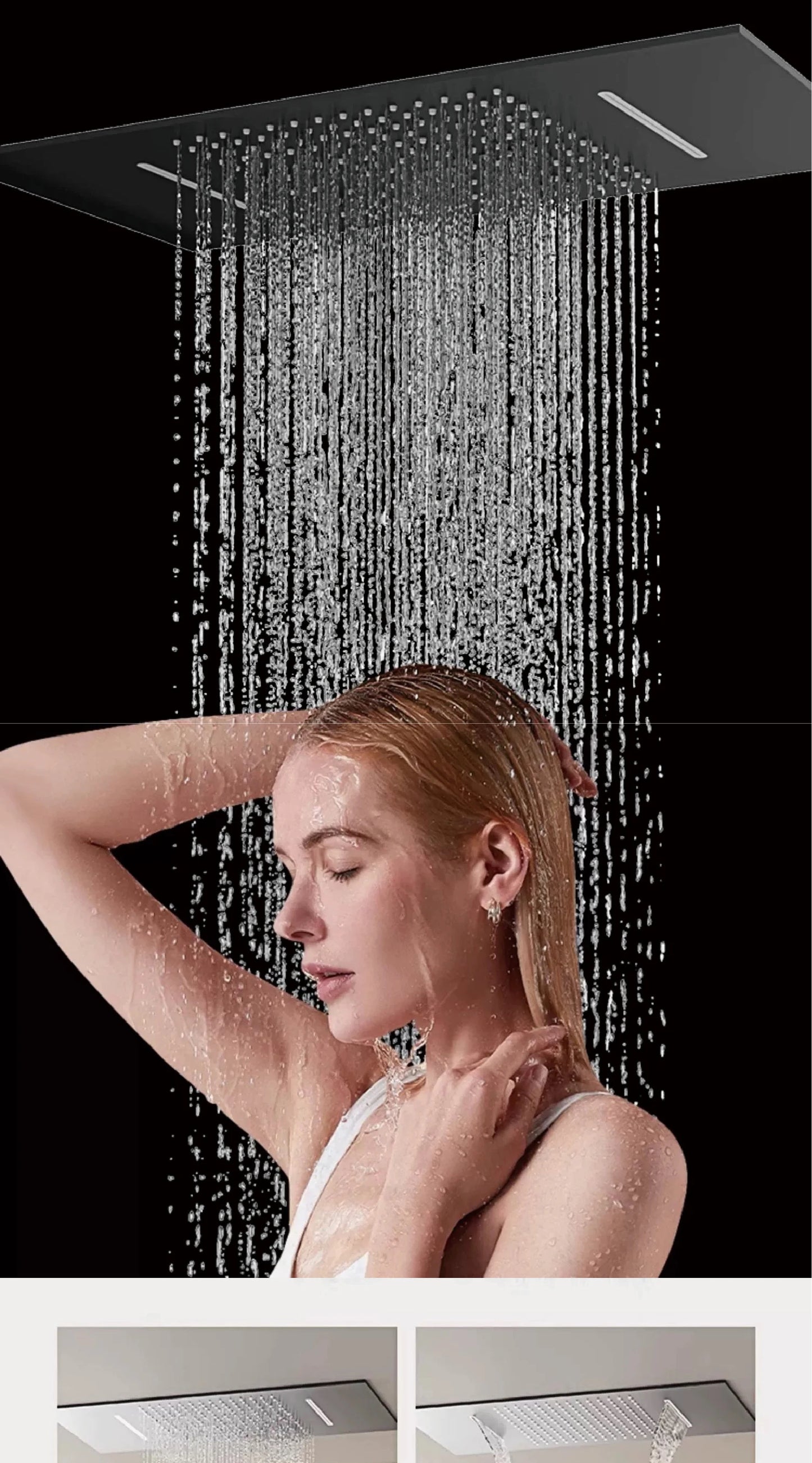 Ceiling Mounted LED Digital Display Thermostatic Shower System.Embedded waterfall style brass bathroom mixer for hot&cold water