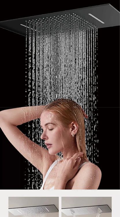 Ceiling Mounted LED Digital Display Thermostatic Shower System.Embedded waterfall style brass bathroom mixer for hot&cold water