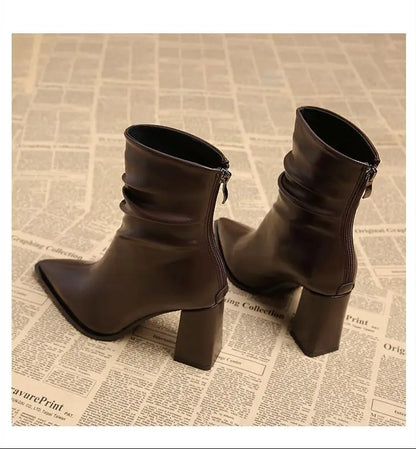 Autumn Womnen's High Heel Ankle Boots New Winter Plus Velvet Pointed Toe Chunky Heel Chelsea Boots for Women Heeled Sheos Dress