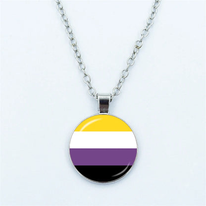 Rainbow Necklace LGBT Lesbian Gay Pride Rainbow Friendly Print Art Pattern Glass Cabochon Pendant Couple Chain Necklace Gift
