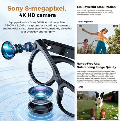 2026New 800W 4K HD Color Change AI Smart Glasses Men Record Video 3600mAh Battery 120+Languages Translation Music Player Glasses