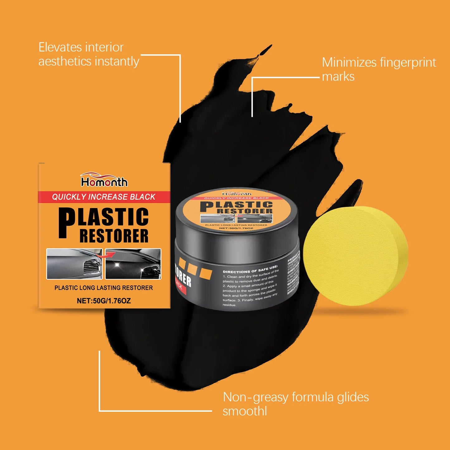 Automotive Plastic Restorer Paste Back To Black Gloss Plastic Renovator for Car Faded Bumpers, Dashboards & Leather Interior